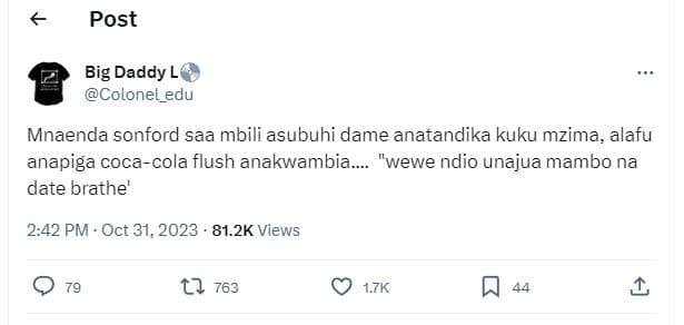 Post big daddy lo colonel_edu mnaenda sonford saa mbili asubuhi dame anatandika