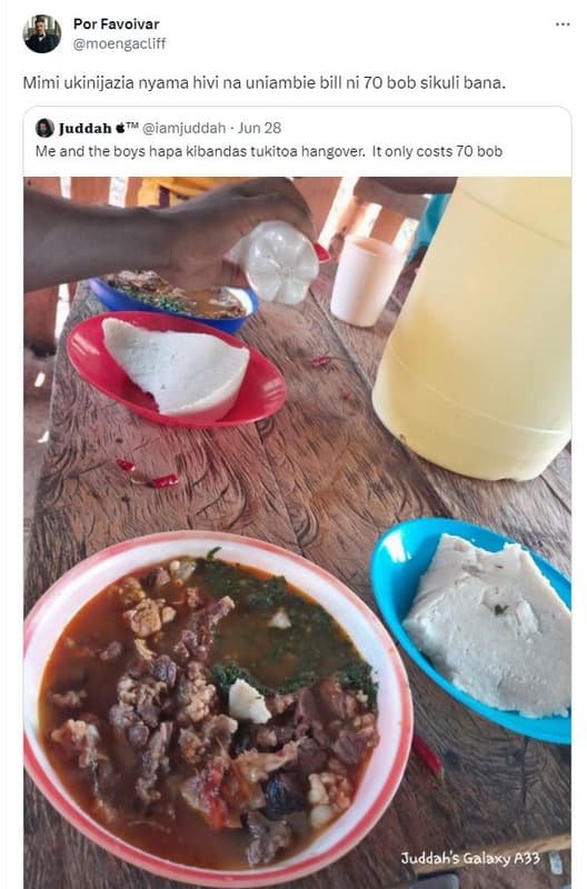 Por favoivar moengacliff mimi ukinijazia nyama hivi na uniambie bill ni 70 bob s