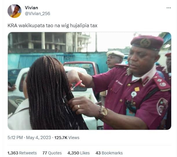 Vivian vivian_256 kra wakikupata tao na wig hujalipia tax 5.12 pm may _ 4, 125.7