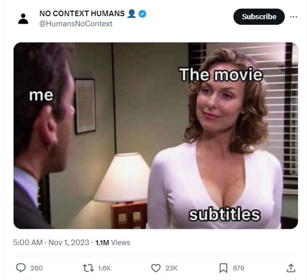 No context humans humansnocontext subscribe the movie me subtitles 5.00 am . nov