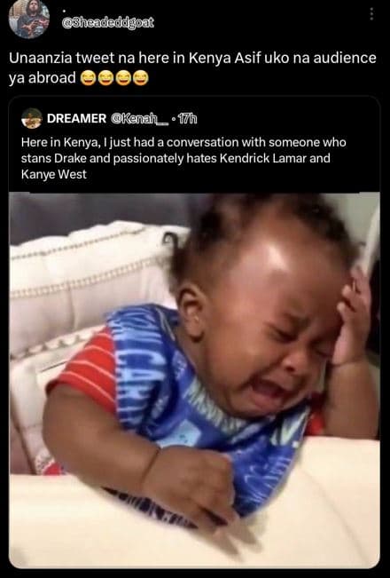 8hcadeddgoat unaanzia tweet na here in kenya asif uko na audience ya abroad drea