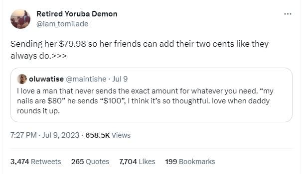 Retired yoruba demon iam_tomilade sending her s79.98 so her friends can add thei