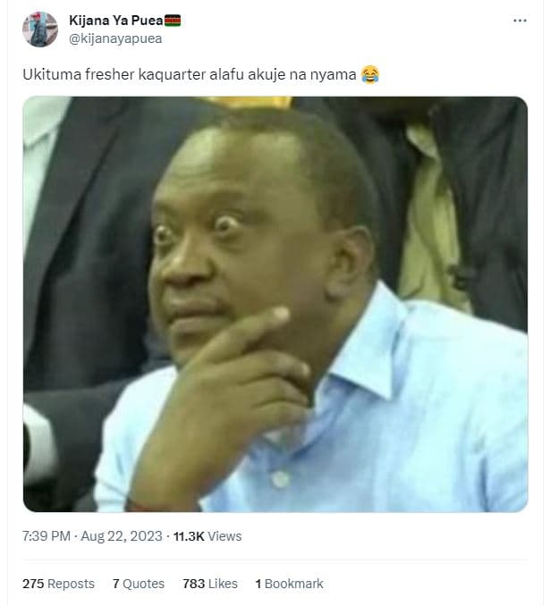 Kijana ya puea kijanayapuea ukituma fresher kaquarter alafu akuje na nyama 7.39