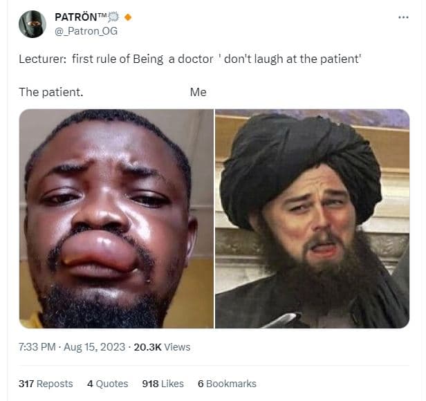 Patröntms _patron_og lecturer first rule of being doctor don't laugh at the pati