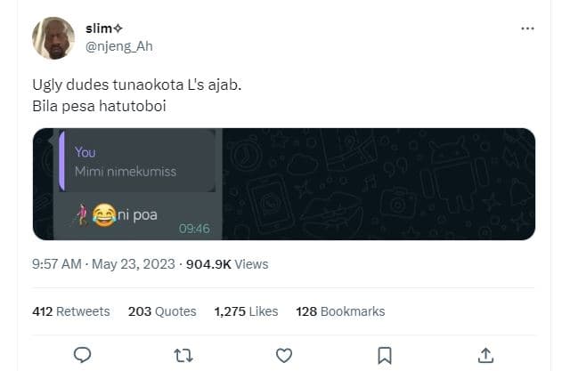 Slim njeng_ah ugly dudes tunaokota l's ajab. bila pesa hatutoboi you mimi nimeku