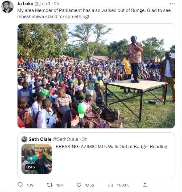 Ja loka _felsl 2h my area member of parliament has also walked out of bunge. gla