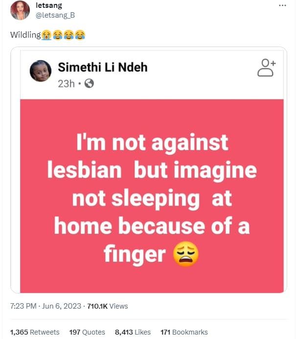 Letsang letsang_b wildling 4e64 simethi li ndeh 23h im not against lesbian but i
