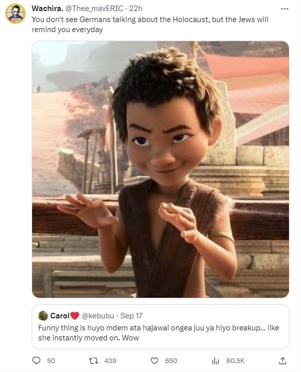 Wachira. thee_maveric 22h you dont see germans talking about the holocaust but t