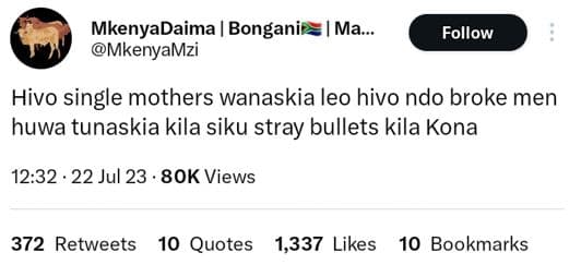 Mkenyadaima bonganip ma... mkenyamzi follow hivo single mothers wanaskia leo hiv