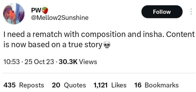 Pw mellow2sunshine follow need a rematch with composition and insha. content is