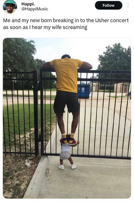 Happi. happimusic follow me and my new born breaking in to the usher concert as