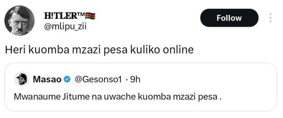 H!tlertme mlipu_zii follow heri kuomba mzazi pesa kuliko online masao gesonsol 9