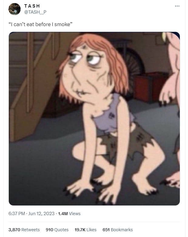 Tash tash_p ican'teat before smoke 6.37 pm . jun 12, 1.4m views 3,870 retweets 9