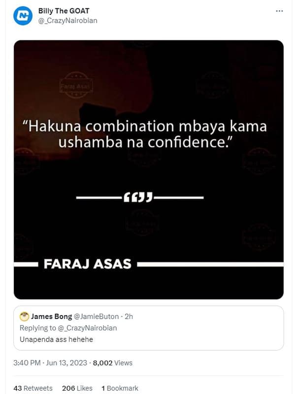 Billy the goat _crazynairobian hakuna combination mbaya kama ushamba na confiden