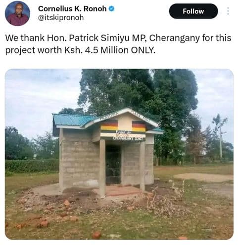 Cornelius k ronoh itskipronoh follow we thank hon. patrick simiyu mp cherangany