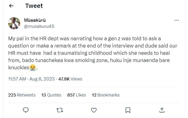 Tweet musakuru musakuru4s my pal in the hr dept was narrating how a gen z was to