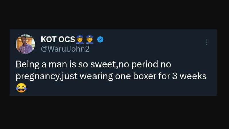 Kot ocs waruijohn2 being a man is so sweet,no period no pregnancysjust wearing o