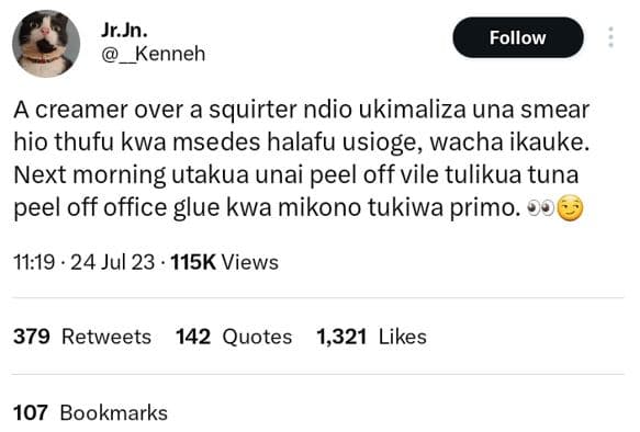 Jr jn kenneh follow a creamer over a squirter ndio ukimaliza una smear hio thufu
