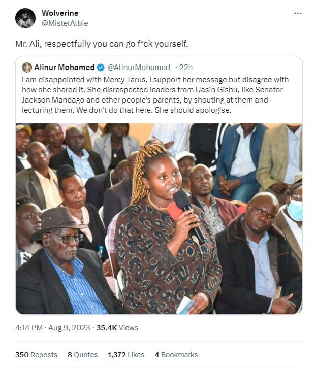 Wolverine misteralbie mr. ali, respectfully you can go fck yourself. alinur moha