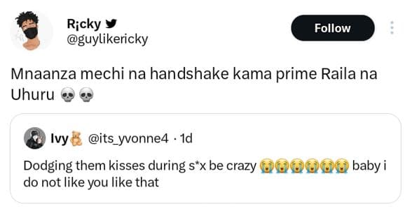 Ricky guylikericky follow mnaanza mechi na handshake kama prime raila na uhuru i
