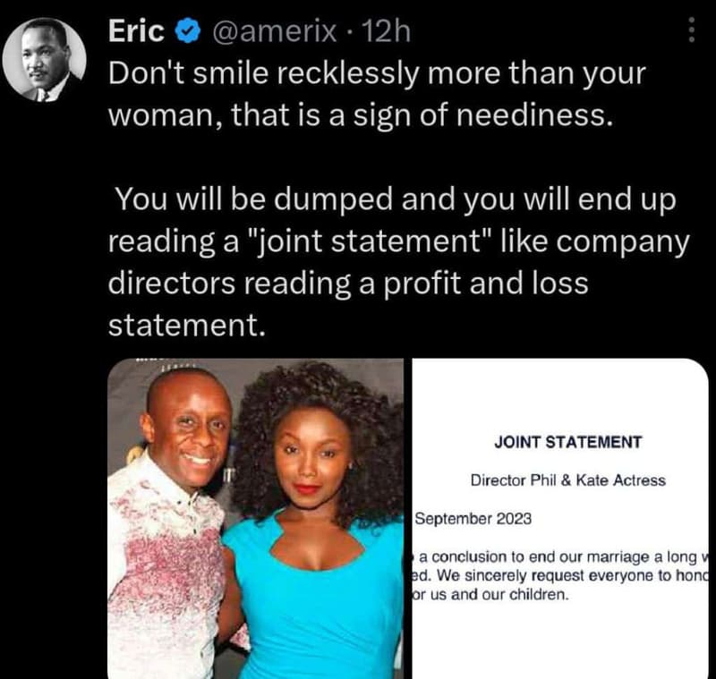 Eric amerix 12h don't smile recklessly more than your woman, that is a sign of n