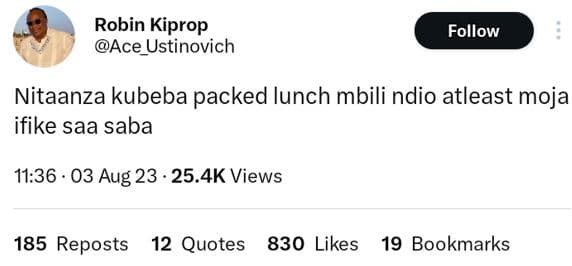 Robin kiprop ace_ustinovich follow nitaanza kubeba packed iunch mbili ndio atlea