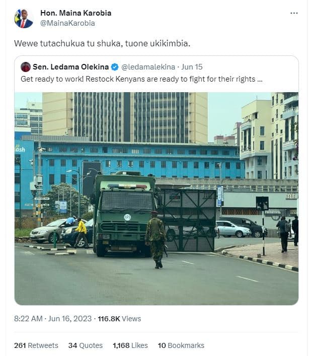 Hon. maina karobia mainakarobia wewe tutachukua tu shuka, tuone ukikimbia. sen.