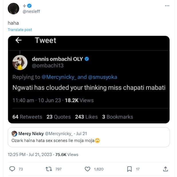 Nesieff haha translate post tweet dennis ombachi oly ombachi13 replying to mercy