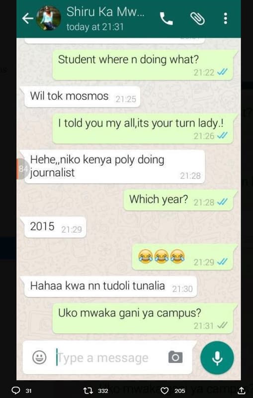 Shiru ka mw. today at 21,31 student where n doing what? 21 22 wil tok mosmos 21