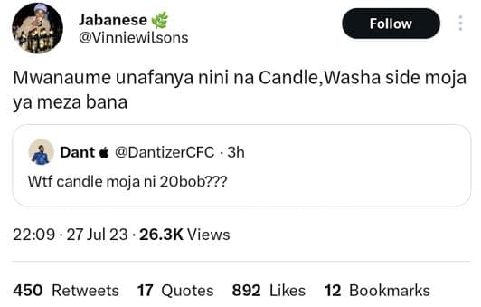 Jabanese vinniewilsons follow mwanaume unafanya nini na candle, washa side moja