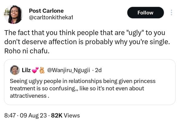 Post carlone carltonkithekal follow the fact that you think people that are ugly