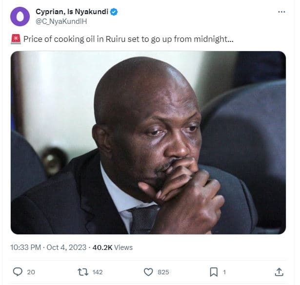 Cyprian, is nyakundi c_nyakundih price of cooking oil in ruiru set to g0 up from