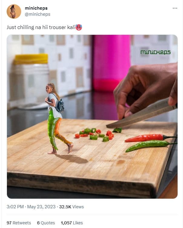 Minicheps minicheps just 'chilling na hii trouser kali minicheps 3.02 pm . may 2