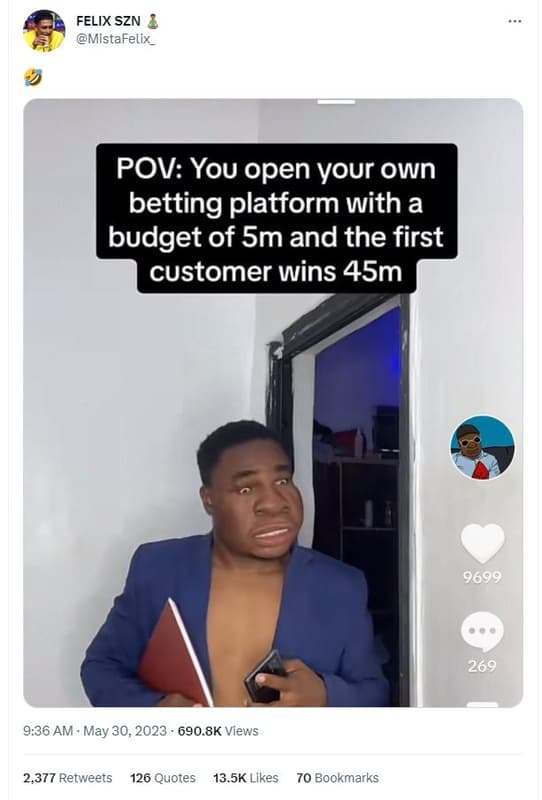 Felix szn mistafelix _ pov you open your own betting platform with a budget of s