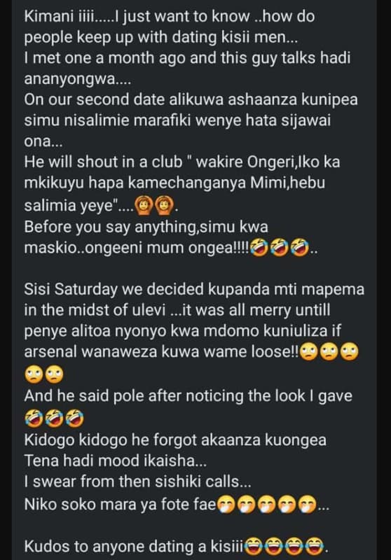Kimani iiii_ i just want to know how do people keep up with dating kisii men . i