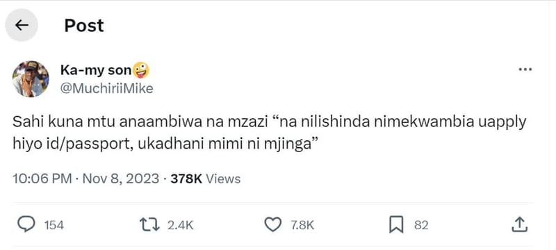 Post kamy son muchiriimike sahi kuna mtu anaambiwa na mzazi 'na nilishinda nimek