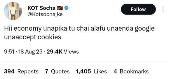 Kot socha kotsocha_ke follow hii economy unapika tu chai alafu unaenda google un