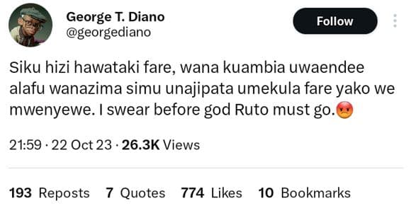 George t. diano georgediano follow siku hizi hawataki fare wana kuambia uwaendee