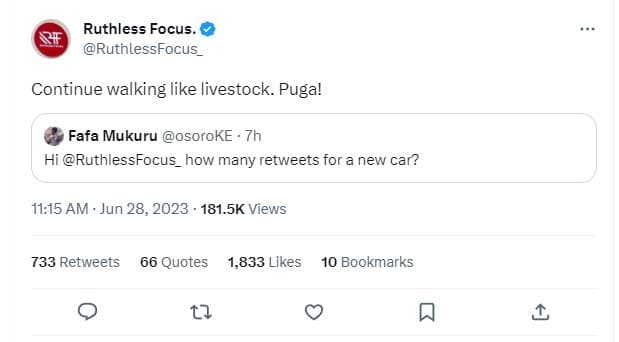 Ruthless focus ruthlessfocus continue walking like livestock. pugal fafa mukuru