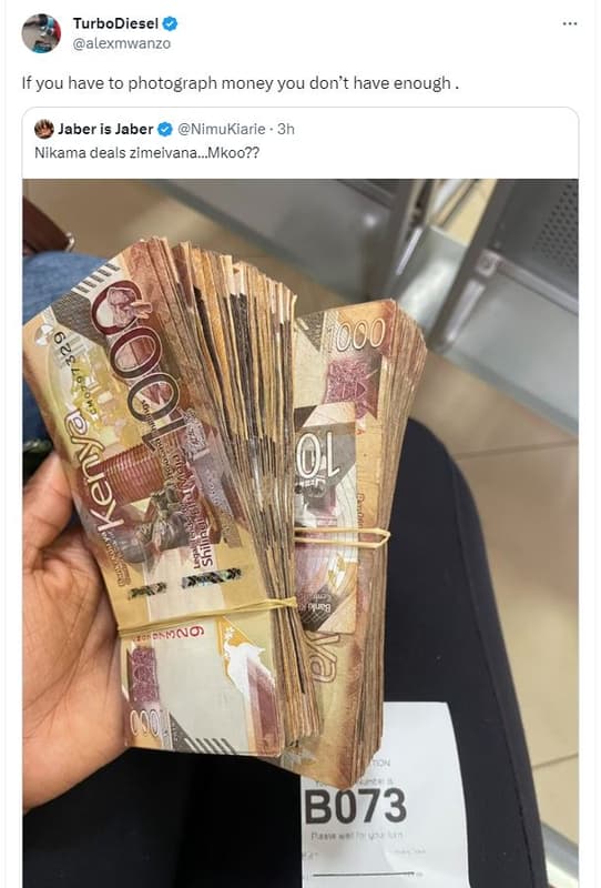 Turbodiesel alexmwanzo if you have to photograph money you don't have enough jab
