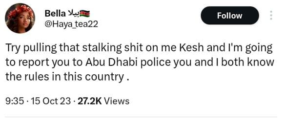 Bella haya_tea22 follow try pulling that stalking shit on me kesh and i'm going