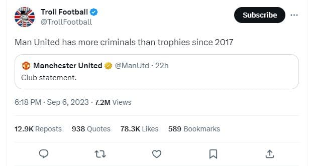 Troll football trollfootball subscribe man united has more criminals than trophi