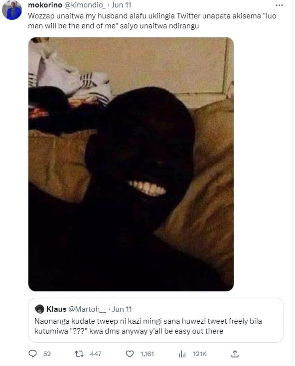 Mokorino kimondio jun 11 wozza unaitwa my husband alafu ukiingia twitter unapata