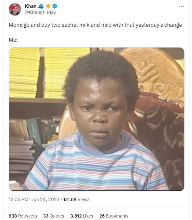 Khan khanstillday mom g0 and buy two sachet milk and milo with that yesterday's