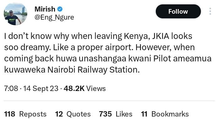 Mirish eng_ngure follow don't know why when leaving kenya jkia looks s0o dreamy