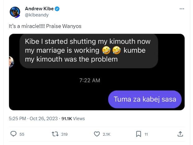 Andrew kibe kibeandy it'sa miraclelll! praise wanyos kibe started shutting my ki