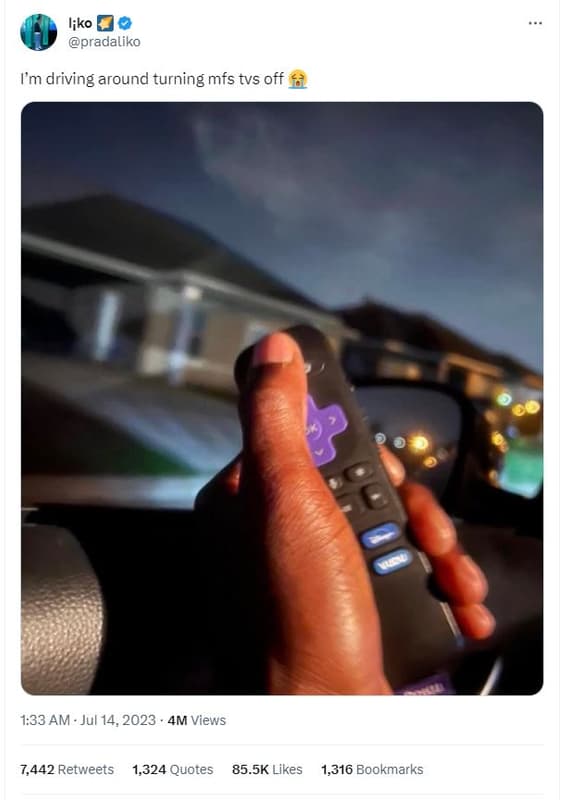 Liko pradaliko tm driving around turning mfs tvs off 1.33 am jul 14, 4m views 7,