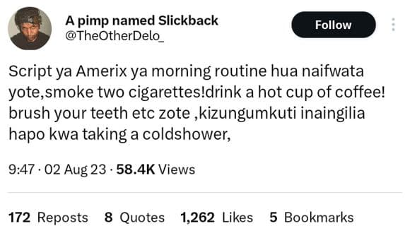A pimp named slickback theotherdelo follow script ya amerix ya morning routine h
