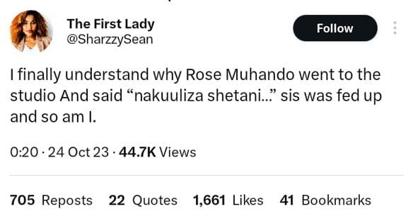 The first lady sharzzysean follow finally understand why rose muhando went to th