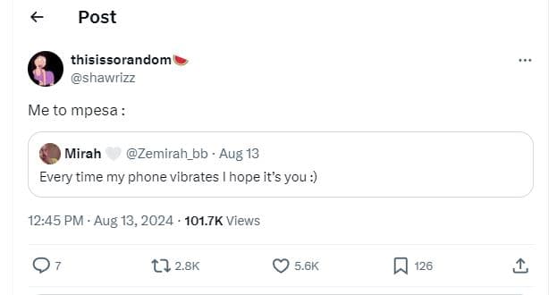 Post thisissorandom shawrizz me to mpesa mirah zemirah_bb aug 13 every time my p